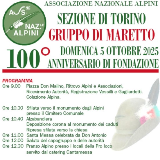 Scopri di più sull'articolo Maretto 100° anni di Fondazione il 5 ottobre